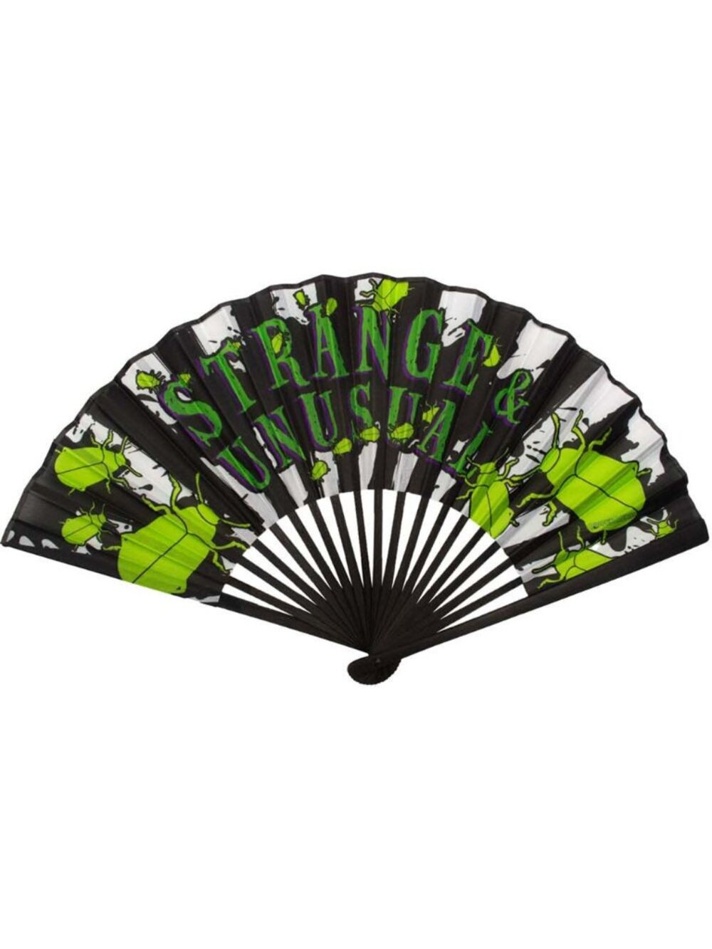 Strange & Unusual Beetle Bugs Fabric and Bamboo Hand Fan 16" Wide NWT